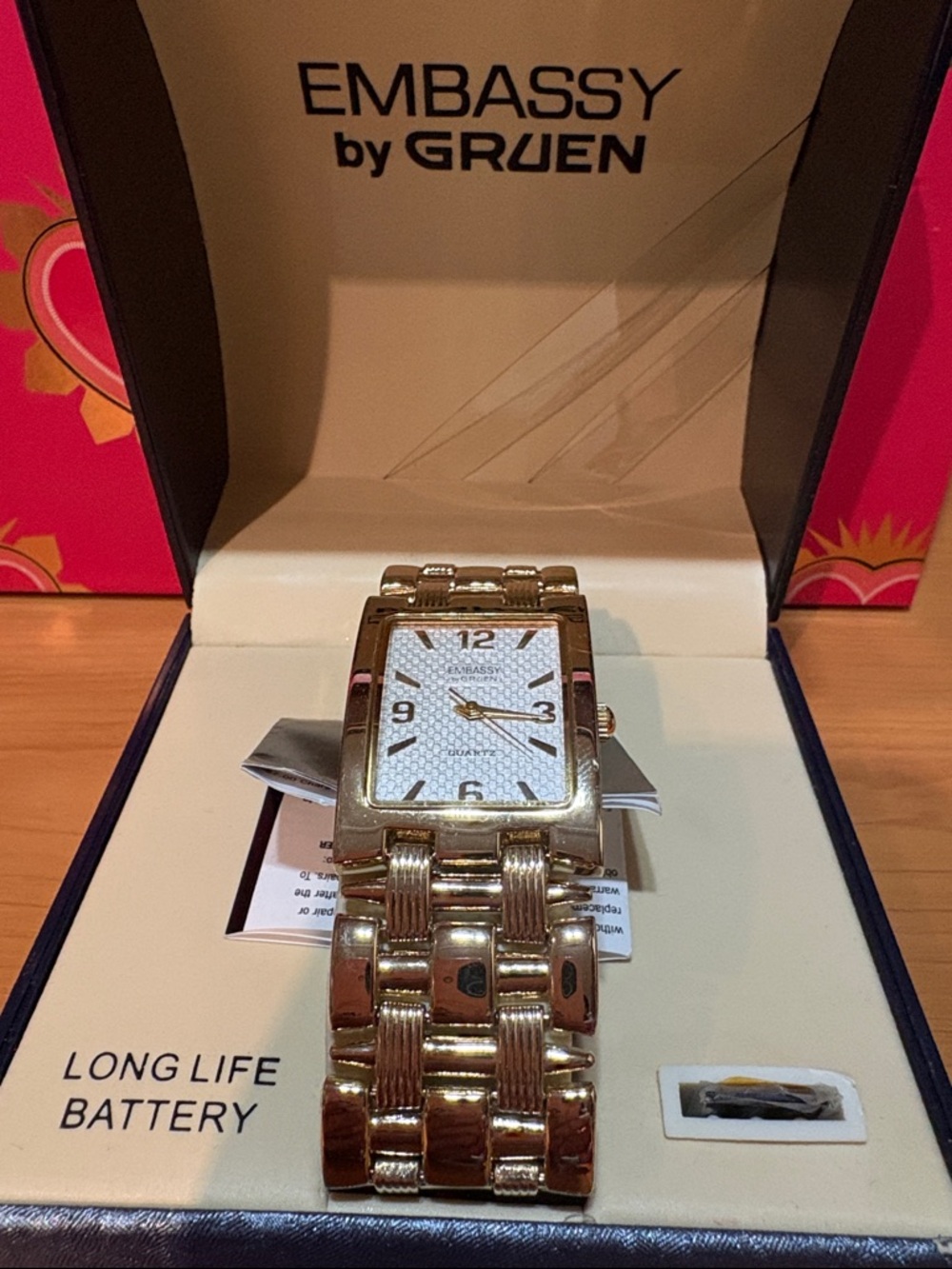 Vintage Embassy by Gruen Gold-Tone Rectangular Bracelet Watch